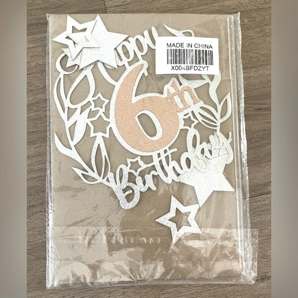 Glittery Silver and Rose Gold 6th Birthday Cake Topper